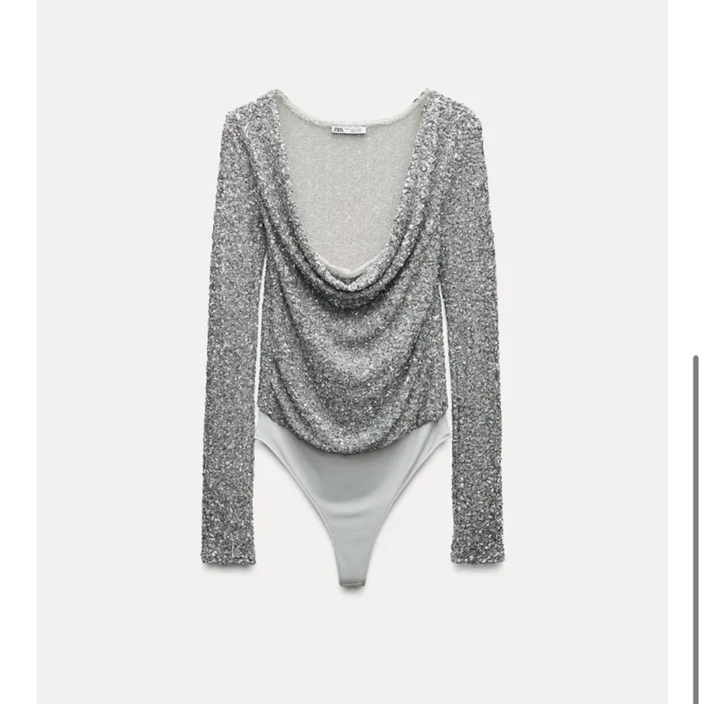 Zara Silver Sequin Bodysuit